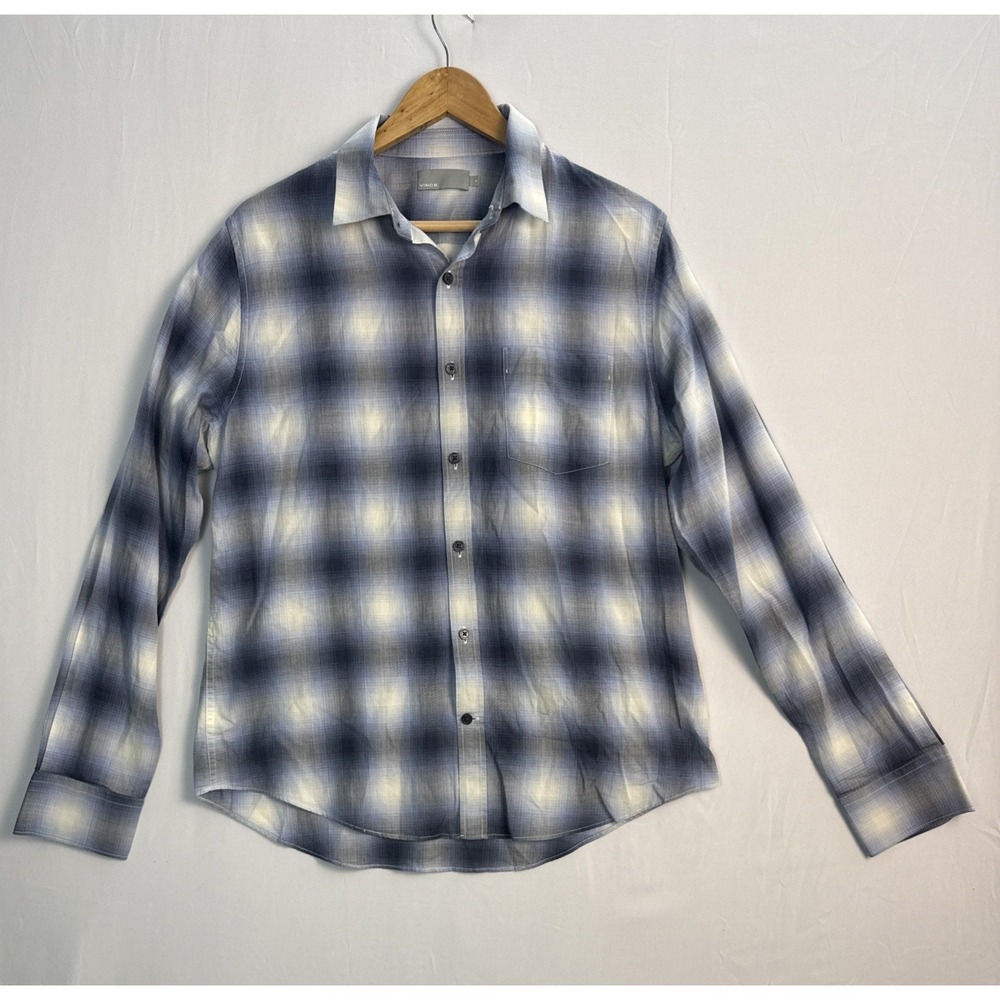 Vince Button Up Shirt Men M Shadow Plaid Long Sleeve Gray Casual (1742)